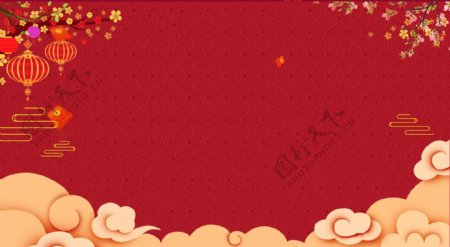 红色大气梅花猪年新春背景素材