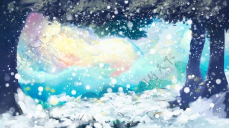 大雪节气手绘雪景背景素材