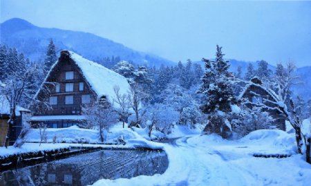 日本冬季房屋雪村镇