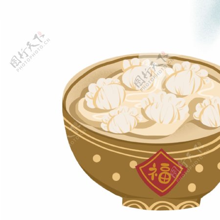 冬至一大碗热气腾腾的饺子插画元素设计