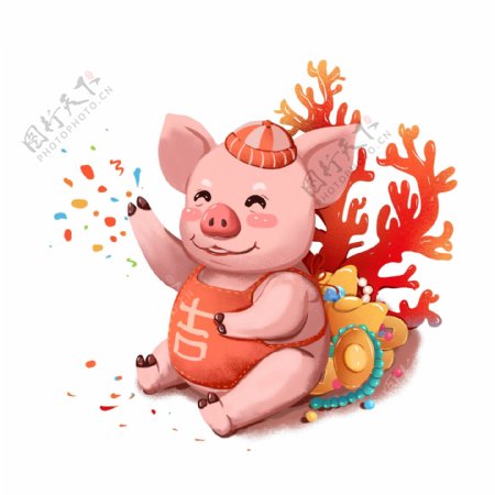 2019春节猪年珊瑚橘年画