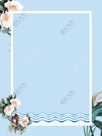 简约蓝色花朵边框背景设计
