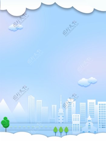 蓝色房屋创文明城市背景素材