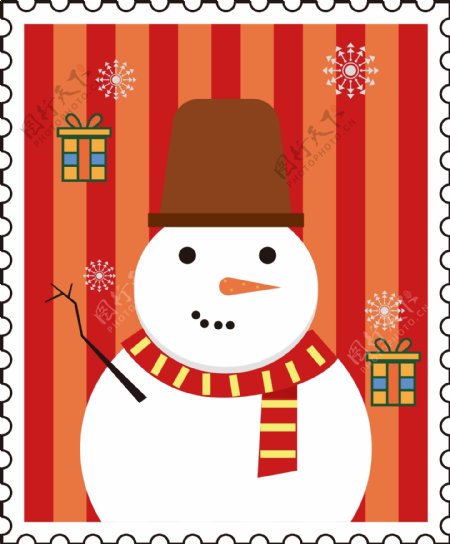 圣诞雪人邮票矢量卡通可商用元素