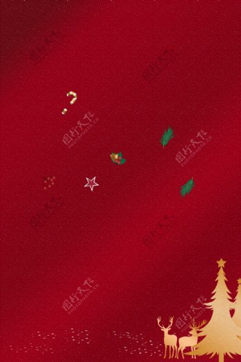红色圣诞节金色圣诞树背景素材