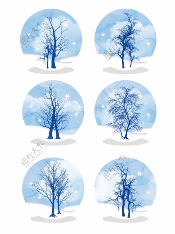 冬季手绘简约树木元素