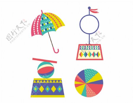 手绘彩色圆球雨伞元素