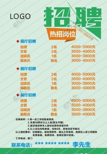 招聘海报招聘模板绿色背景图