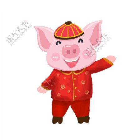 中国风喜庆打招呼的小猪设计