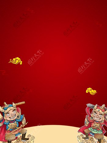 中国风腊月习俗迎门神背景展板