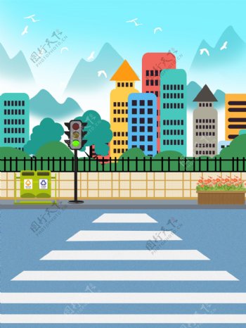 清新城市交通红绿灯背景设计