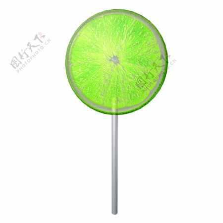 绿色青柠小清新透明立体通用圆形水果棒棒糖
