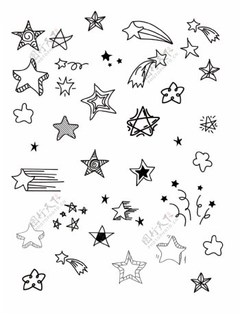 五角星手绘卡通简笔画黑色幼儿图案