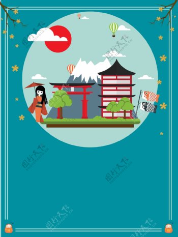 富士山寺庙广告背景