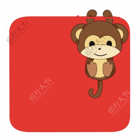 红色的猴子边框插画