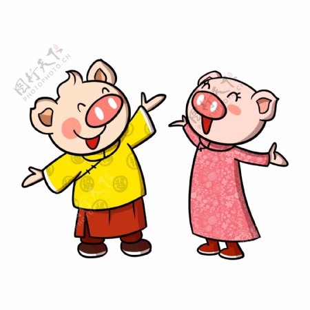 卡通新年小猪迎新春png透明底