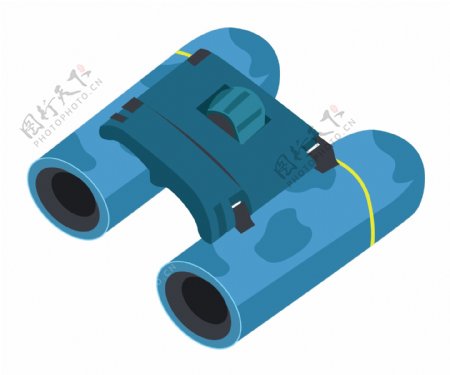手绘蓝色的望远镜插画