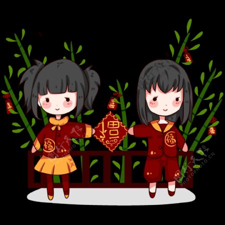 2019年中国风小女孩儿过新年拜年