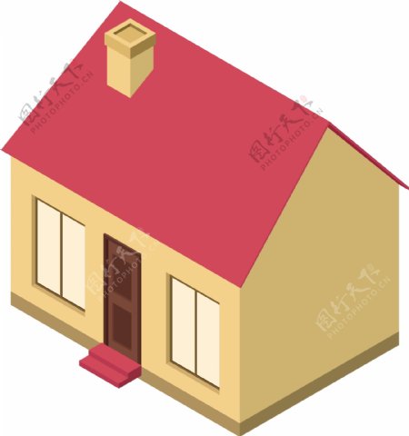 2.5D风格红屋顶建筑元素可商用