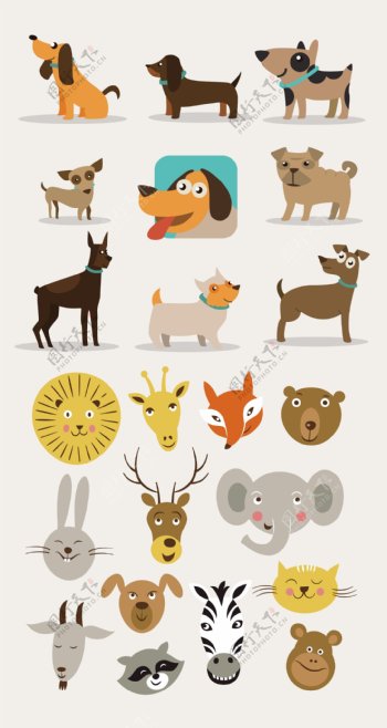 可爱小动物手绘卡通动物集合矢量素材