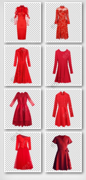 红色裙子实物元素