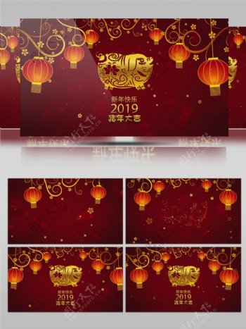 中国风金猪描边新年元旦贺年开场AE模板