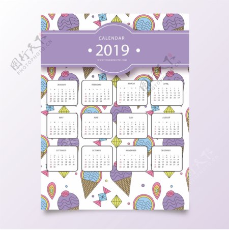 2019紫色风格日历设计