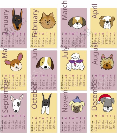 卡通动物元素日历
