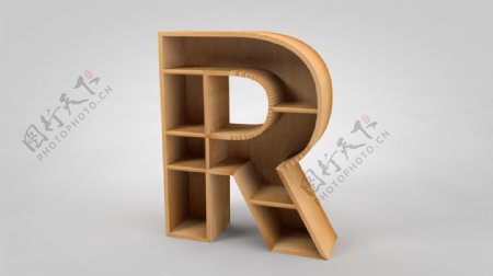 字母R形木质现代货架书架木架C4D建模
