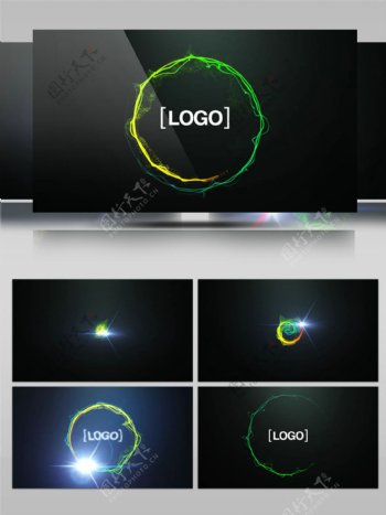 黄绿渐变画圈粒子LOGO演绎AE模板
