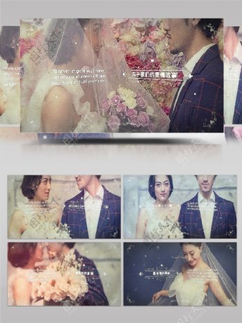 白色花纹和文字装饰唯美婚礼微电影AE模板