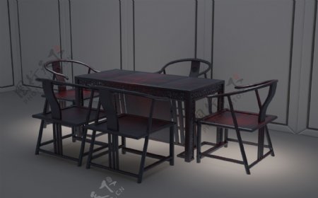 茶桌椅茶室全套建模设计