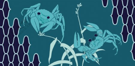 蓝色螃蟹装饰图