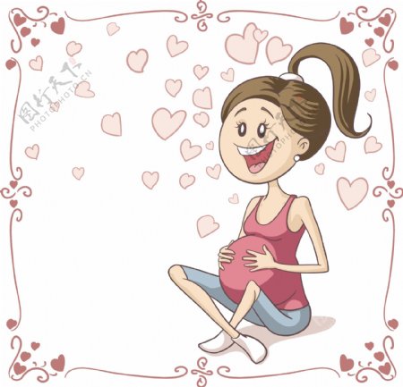 手绘卡通孕妇图案矢量素材