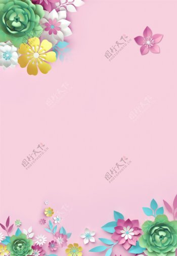 手绘扁平精致粉色春天背景