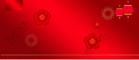 大红喜庆新年花朵烟花灯笼背景展板设计
