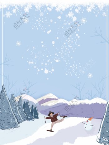 手绘插画冬天雪景原创设计
