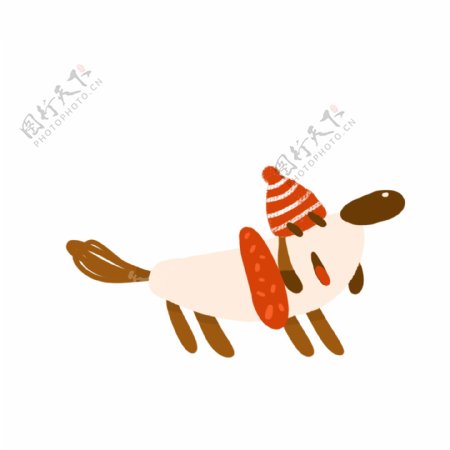 手绘冬季小狗图案元素