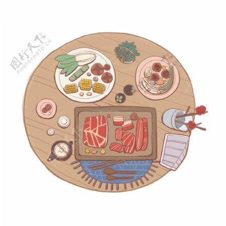 手绘卡通韩式烤肉可商用元素
