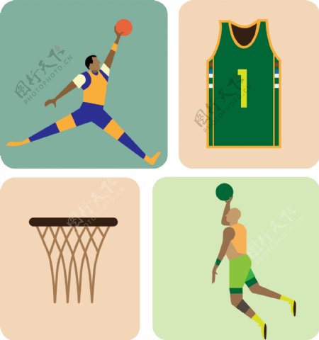 蓝绿色系NBA运动人物及装饰物设计