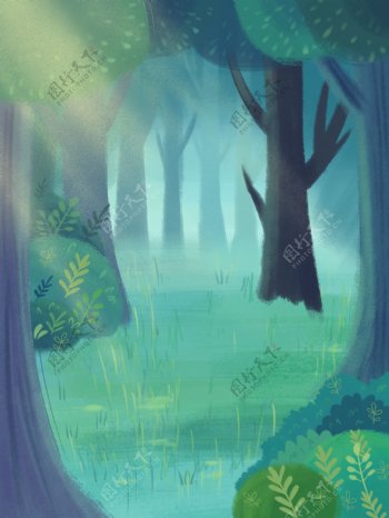 彩绘春季森林背景设计