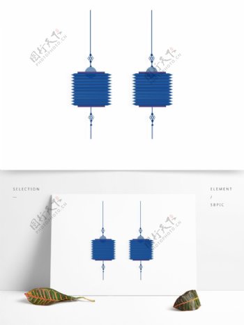 喜庆贵气蓝色灯笼节日元素
