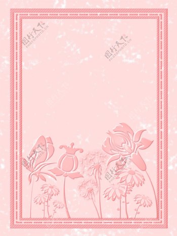 三八妇女节粉红女神刻印立体风花卉边框背景