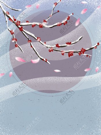 手绘冬季花枝背景设计