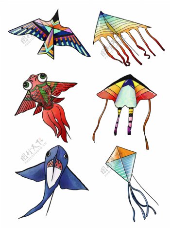 手绘原创卡通图案装饰素材彩色动物风筝合集