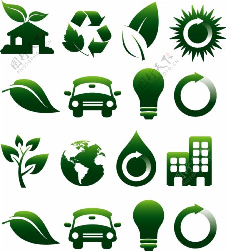 各种环保绿色小标志汇集矢量图案