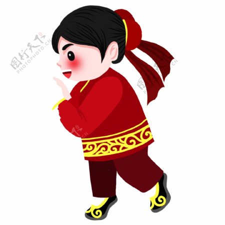 春节庆祝红衣女孩节日元素