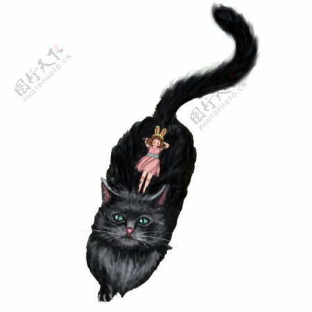 可爱黑色小猫png元素