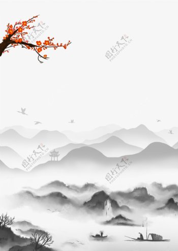 山水中国风格墨水传统背景