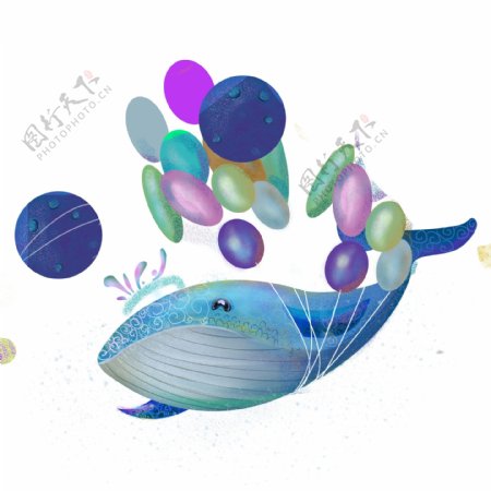 手绘蓝色鲸鱼透明素材